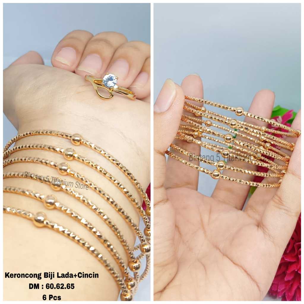 GELANG KERONCONG MOTIF BIJI LADA TITANIUM ISI 6 PCS PERHIASAN WANITA KEKINIAN