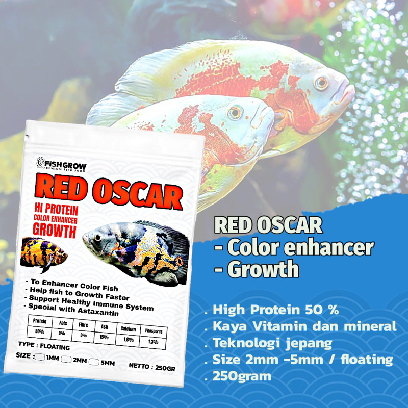 PELET PAKAN IKAN HIAS RED OSCAR BATIK TIGER ALBINO 250GR FLOATING FISH GROW 2MM 5MM