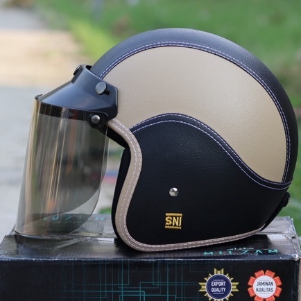 Helm retro bogo kulit Helm bogo dewasa full leher Helem pria Helm wanita Helm bogo original SNI Helm