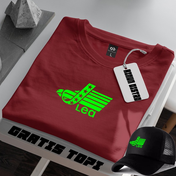 Bonus Topi . Kaos Pendek Lea Text Stabilo Terbaru../ Terkeren Baju Lengan Pendek Premium Quality Af 
