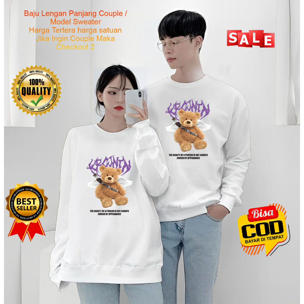 Baju Kaos Couple Pasangan Pacar Beer Angel / Lengan Panjang Couple Distro Model Sweater / Baju Kapel