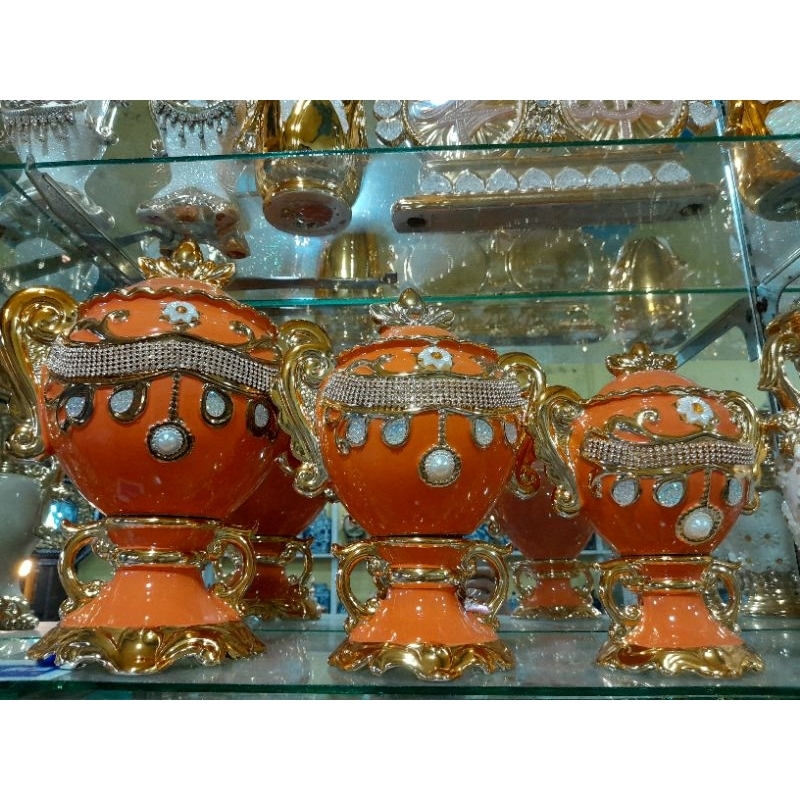 hiasan guci set orange