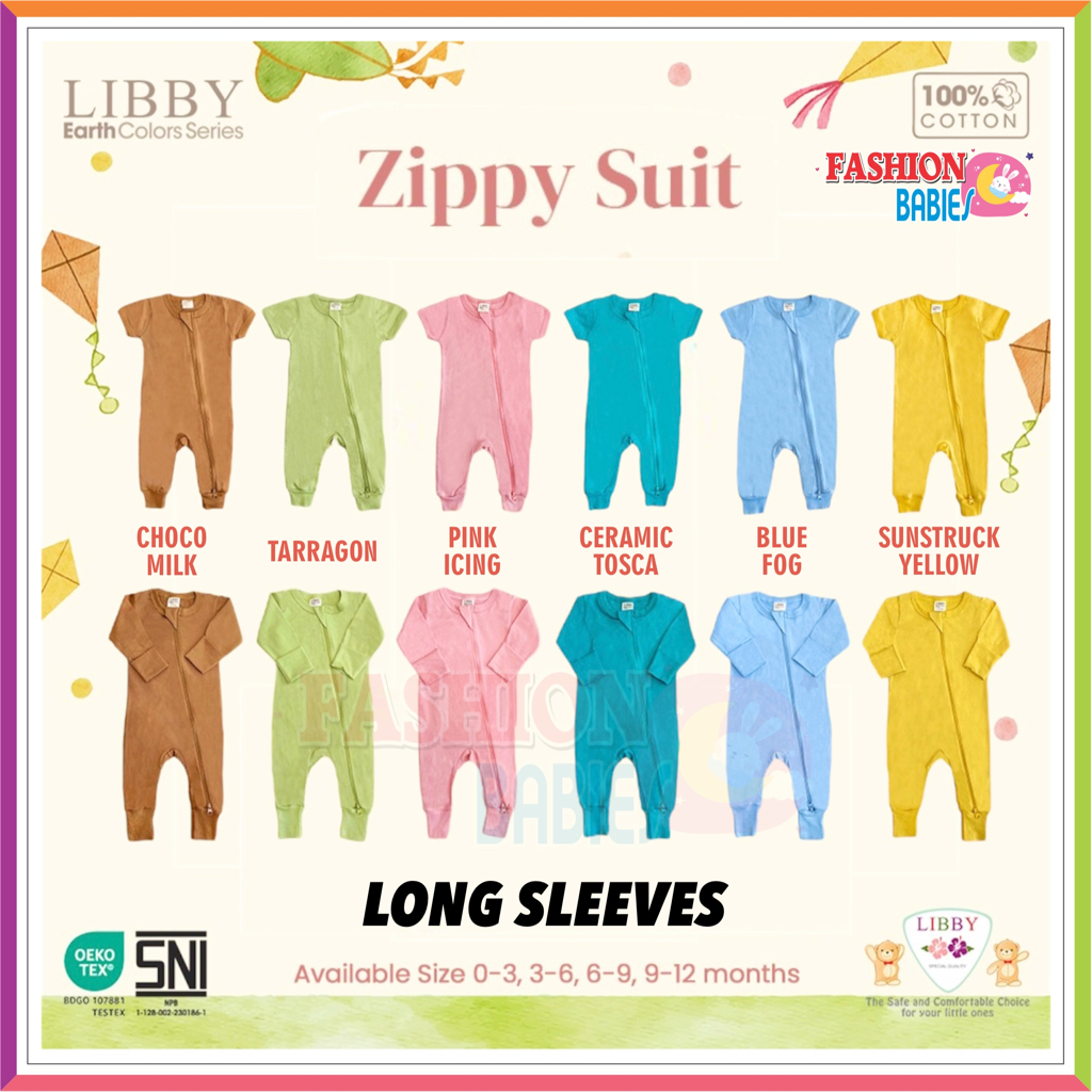 LIBBY ZIPPY SUIT LENGAN PANJANG 0-12 BLN / SLEEPSUIT POLOS LIBBY  EARTH SERIES ❤ Fashionbabies ❤