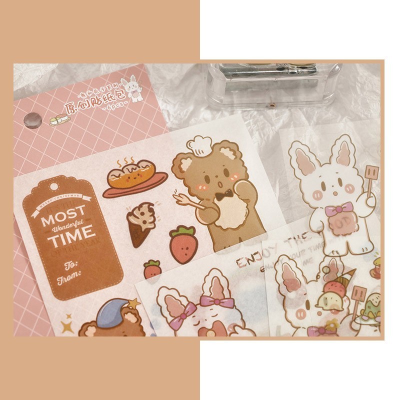 

STIKER LUCU DECO DIARY JOURNALING TEDDY BEAR & WHITE RABBIT STICKER