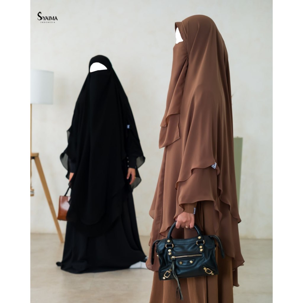 LARISA SERIES ABAYA MUSLIMAH BY SYAIMA | GAMIS CRINCLE MUSLIMAH | KHIMAR CHIFFON HAREER SILK