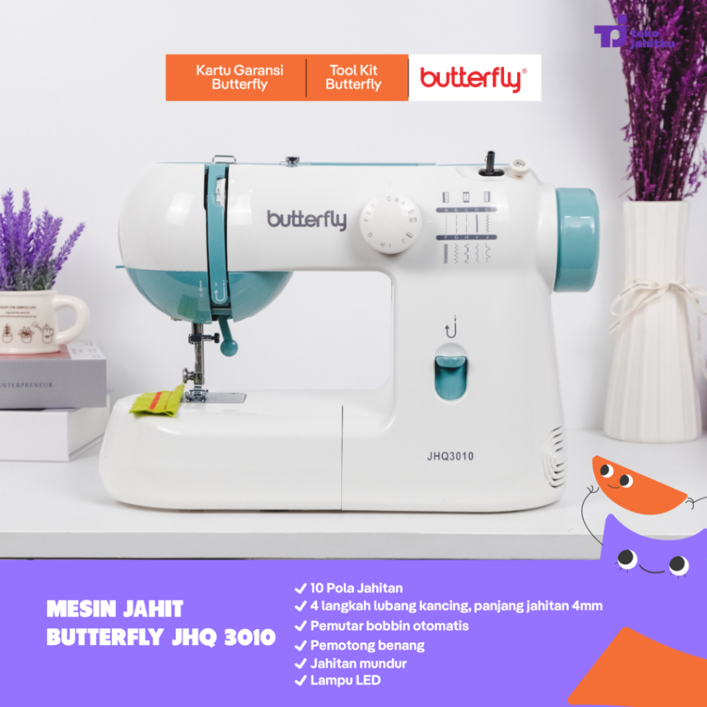 Mesin Jahit Portable Butterfly JHQ3010 | Mesin Jahit Portable Multifungsi Butterfly JHQ 3010