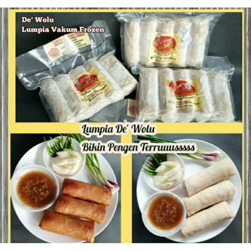 

Lumpia Semarang Jumbo Premium Frozen Vakum de'Wolu 1 Pack isi 5 Pcs Rasa Ori Udang-Ori Ayam-Vegan-Mangga