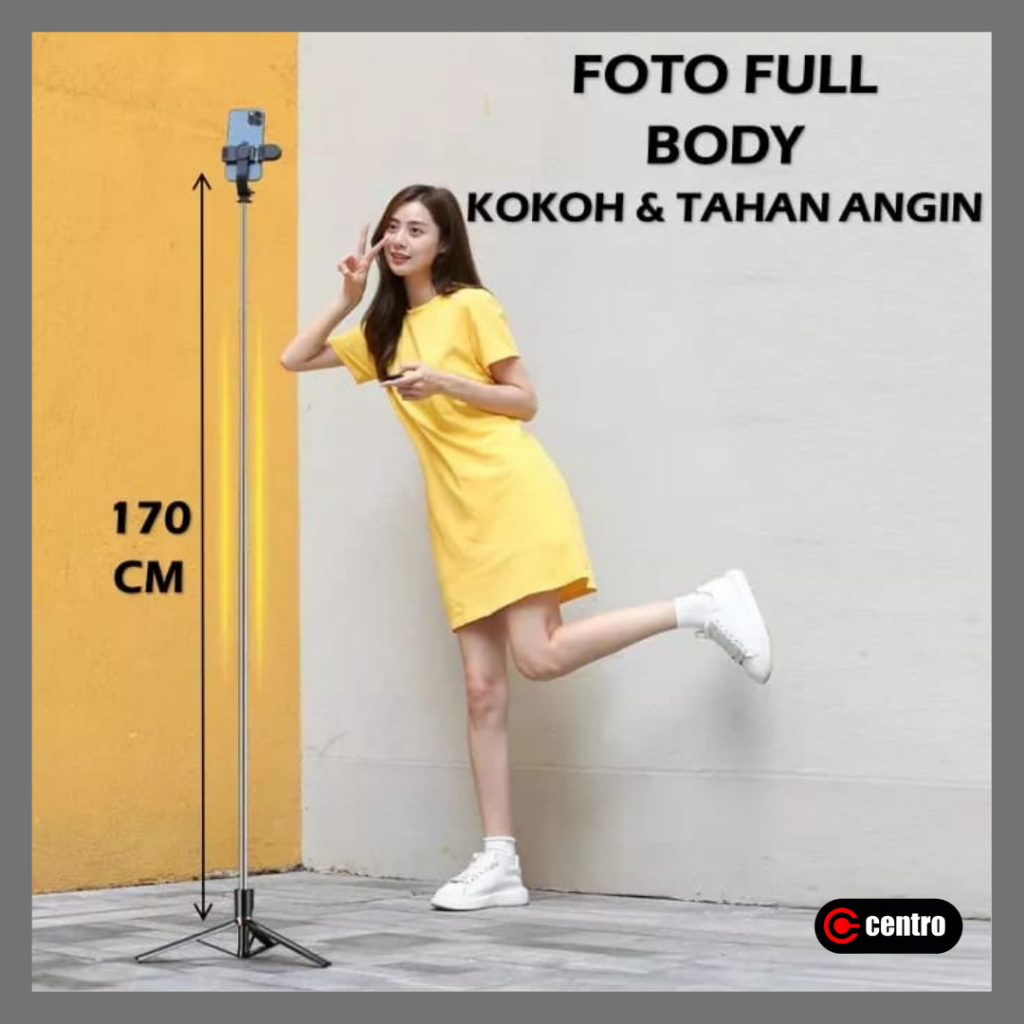 Tripod Bluetooth Remote Tinggi 1.7 Meter Dengan Led Lampu Tongsis Hp Stand Holder Konten Kreator