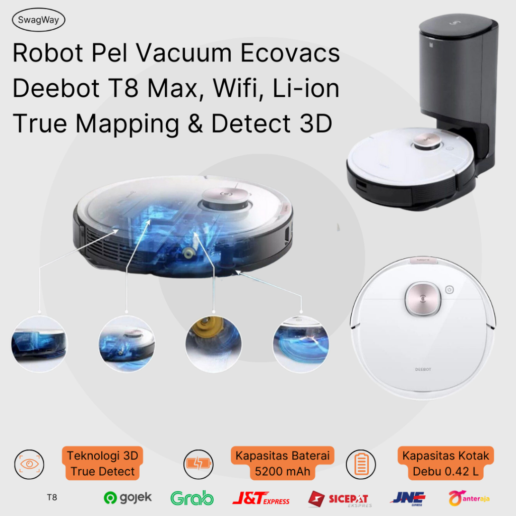 Ecovacs Deebot T8 Max Robot Pel Vacuum Mopping Floor Original Terbaru Aivi Otomatis Ngepel Vakum