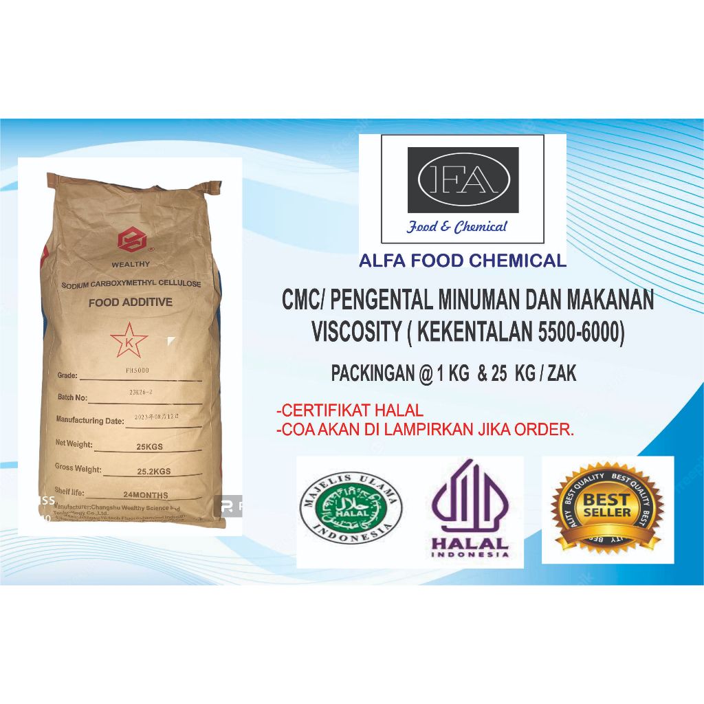 

CMC Food Grade Sodium Carboxymethylcellulose(CMC) Kekentalan 5500-6000 cps untuk Minuman dan Makanan Bersertifikat Halal