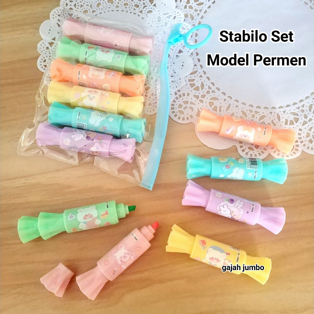 

Highligter Set isi 6 Warna Warni Stabilo Kantong Mini Anak Murah