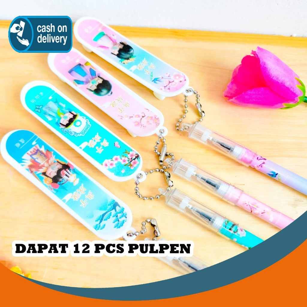 

12 PCS PULPEN GANTUNGAN SKATEBOARD BESAR CEWE ANIME API PG-1027 PEN PENA BOLPEN BOLPOIN ANAK LUCU ALAT TULIS KANTOR SEKOLAH MURAH TERMURAH COD