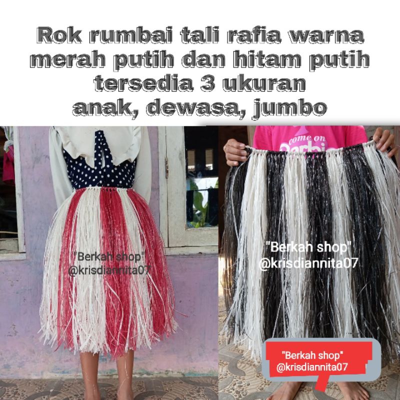 Rok rumbai tali Rapia  warna merah putih dan hitam putih cocok untuk karnaval