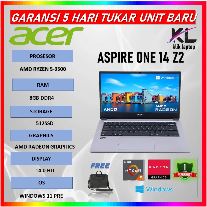 Laptop Acer Aspire One 14 Z2 Ryzen 5 3500 8GB 512SSD Windows 11 14.0 HD