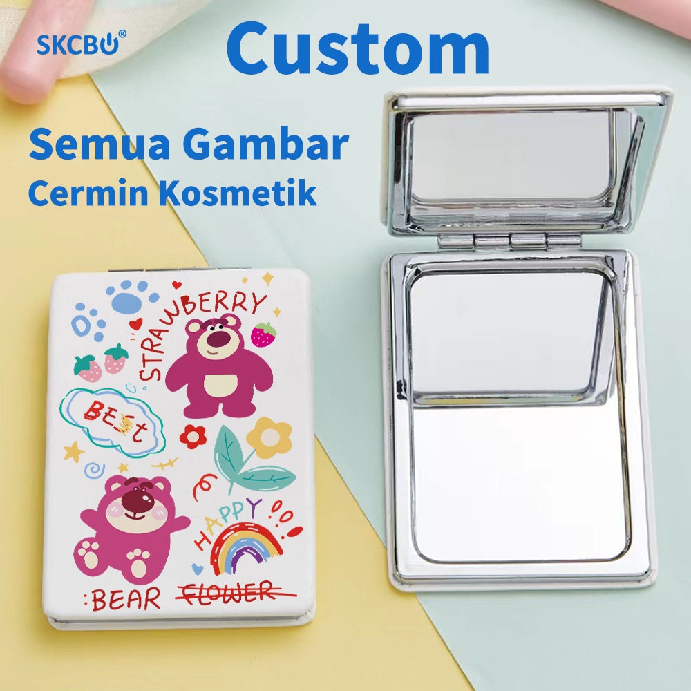 SKCBO Cermin Custom gambar Lipat Kartun Cermin Rias Karakter Hewan Lucu Kaca Lipat Kecil Portabel Ku