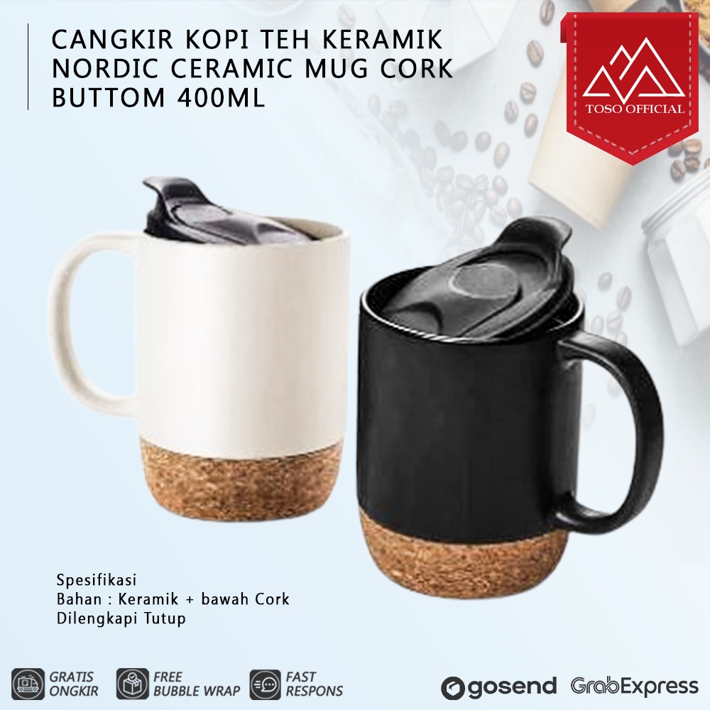 Cork Mug Gelas Cangkir Kopi Teh Keramik Nordic Ceramic Mug Cork Bottom - Putih