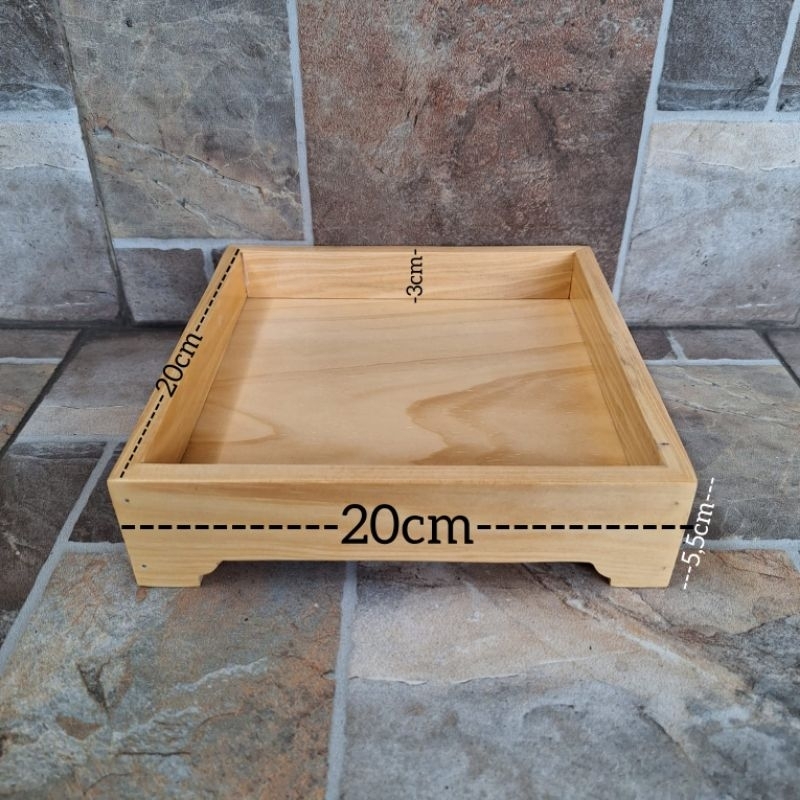 Nampan Kayu Kaki 20x20 cm - Baki Kayu Serbaguna Finishing Vernis Doff