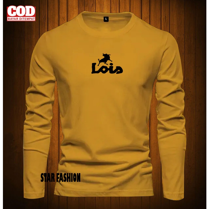 Baju Kaos Pria & Wanita Lengan Panjang / Baju Kaos Lois Hitam / Baju Kaos Distro Cotton Combed Premi