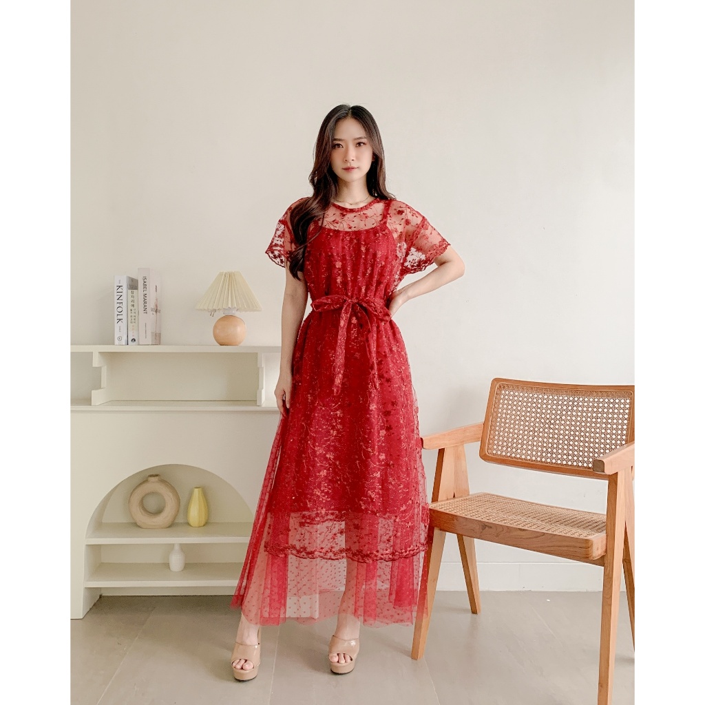 Dress Shannon Inner Tanktop bahan Tile Dot Lapis Furing LD100cm PJFuring80cm PJTiledot110cm Outer Ma