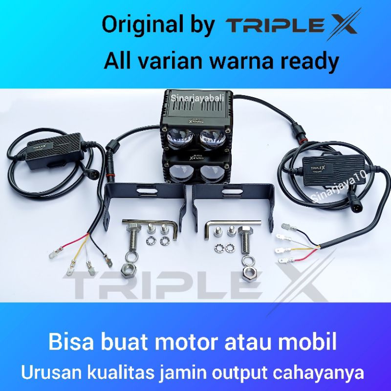 Lampu led triple x x2 plus motor mobil mini proji laser tembak tambahan projie
