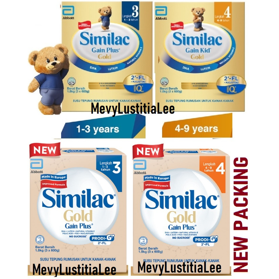 MALAYSIA 1.8kg Susu Abbott Similac Gold 2FL 2 FL Gain Plus Gain Kid  Step 3 4 Formula Anak 1-3 Tahun