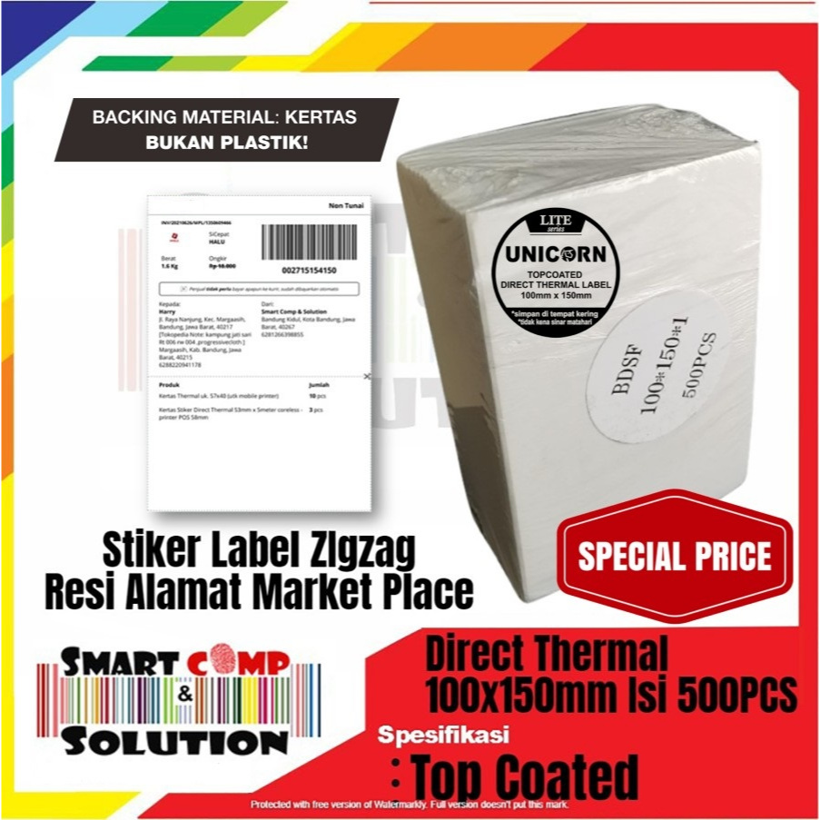 

Kertas Thermal Label Lipat 100x150 A6 Unicorn Lite isi 500pcs - Stiker Resi Alamat Fold Zigzag