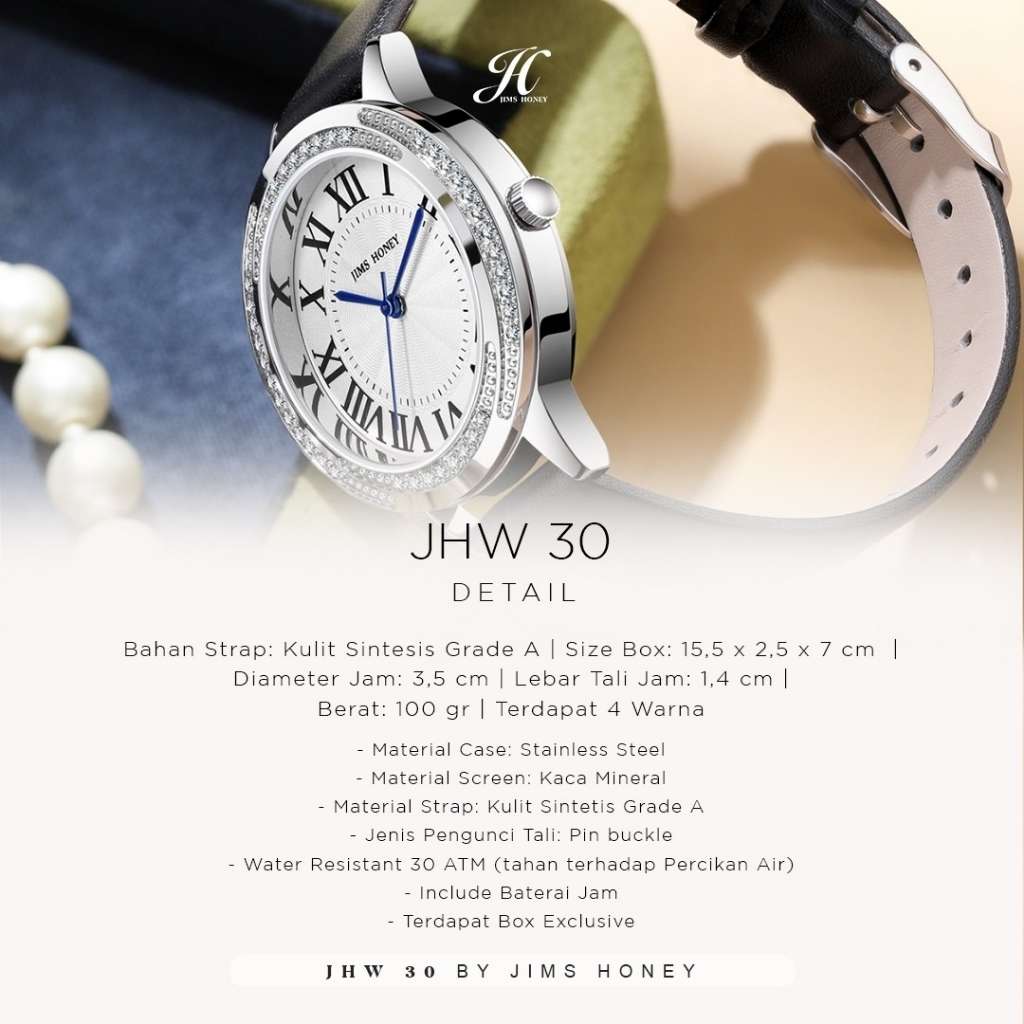 JIMS HONEY JAM TANGAN WANITA JHW 30 WATCHES (FREE EXCLUSIVE BOX + BATERAI)