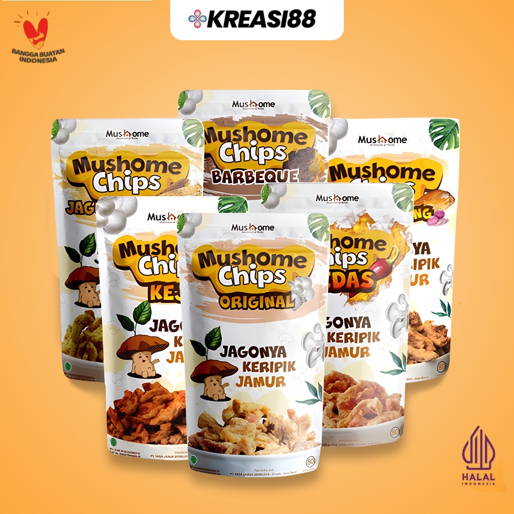 

Mushome - Keripik Jamur Rasa Original / Keju / Pedas / Jagung Bakar / Barbeque - 80gr