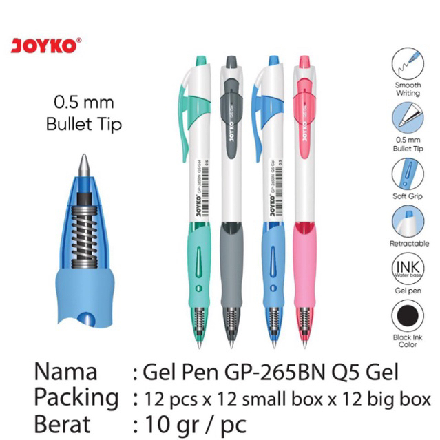 

( 1 pcs ) Gp-265BN Q5 Gel Pulpen Jel Cetrek / Gelpen Retractable / Pulpen Gel Cetrek / Bolpen Gel Cetrek tinta hitam Gp-265Bn Joyko