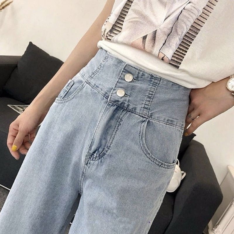 celana kulot jeans highwaist wanita kancing 2 loose
