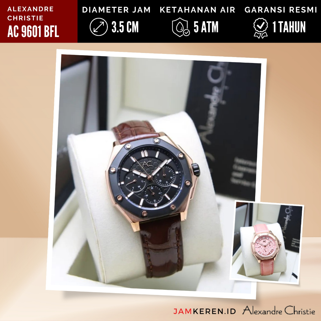 Jam Tangan Wanita Alexandre Christie 9601 AC9601 AC 9601 BF Tali Kulit Original