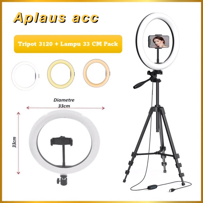 Paket Komplit Ringlight 33cm Pack + Tripod 3120 Pack Make Up Vlog Selfie