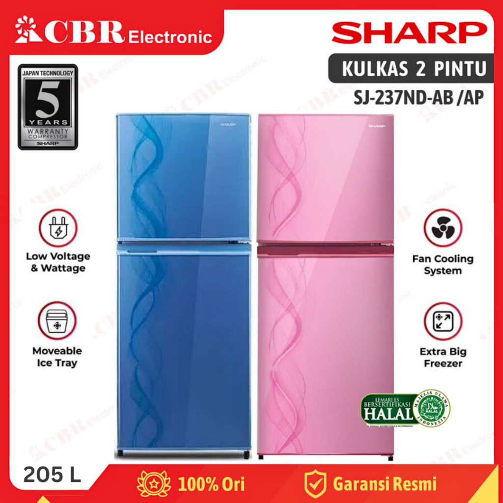 Kulkas SHARP 2 Pintu SJ-237ND-AB / SJ-237ND-AP (Kirei) 205 L