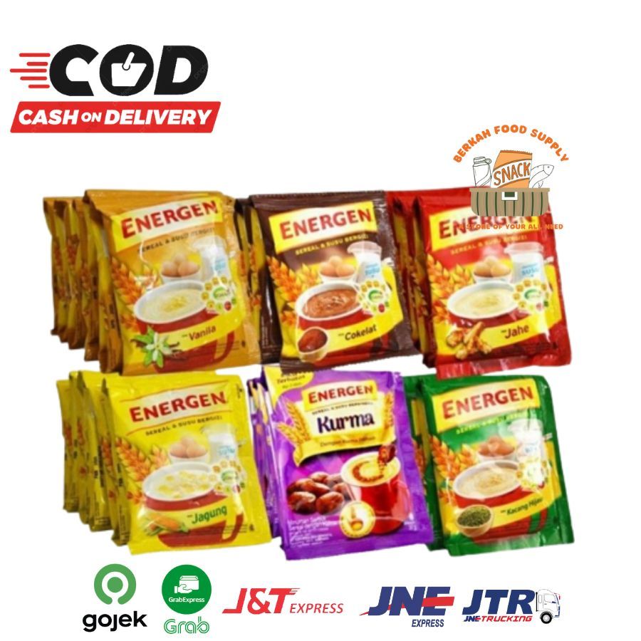 

(BFS) Mayora Energen Sereal Susu Berenergi Cereal Vanila Cokelat Kacang Hijau Kurma Jahe Jagung 34gr All Varian Rasa