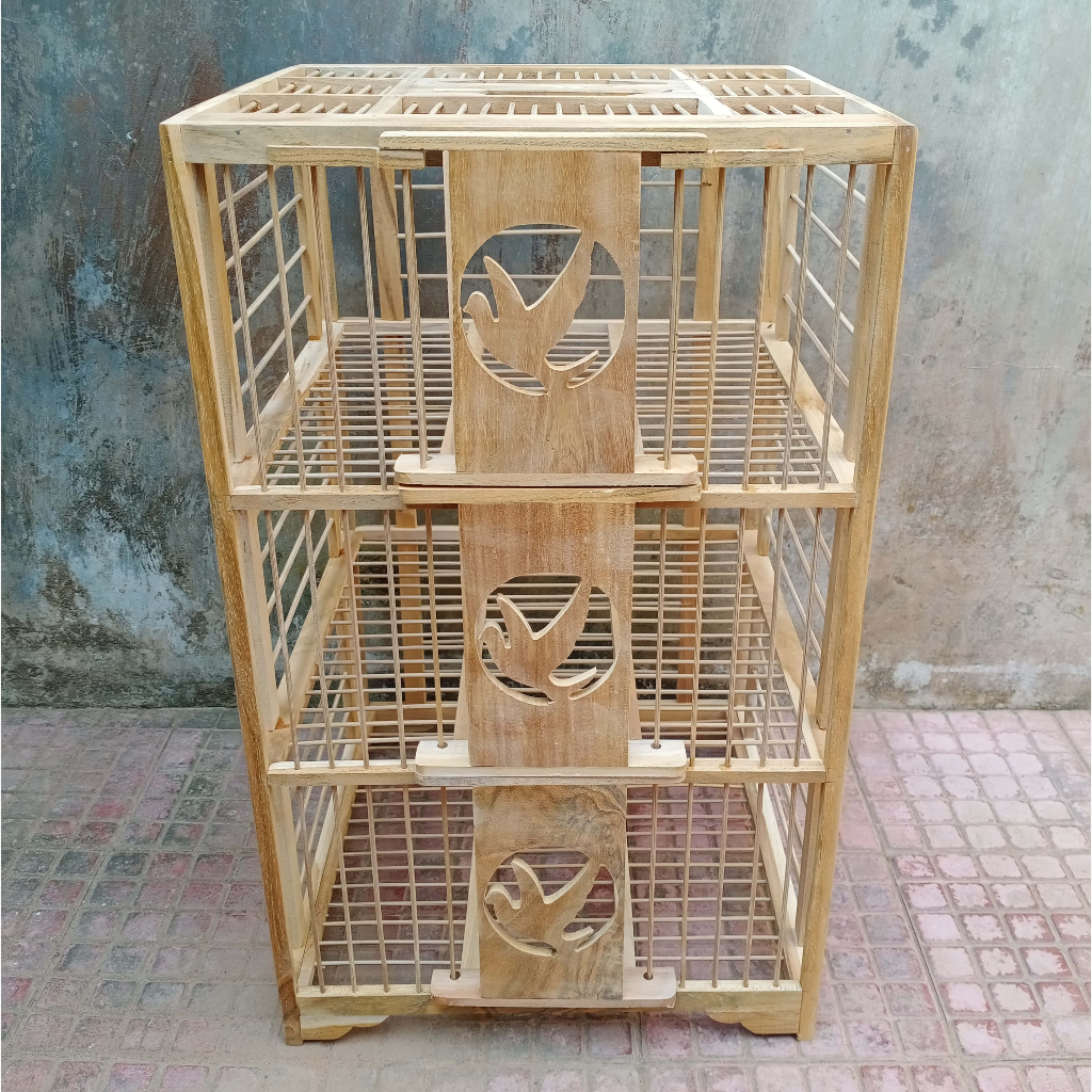Dondang Gabur Merpati 3 Tingkat Kayu Jati | Dondang Lepas Merpati Jeruji Bambu Termurah