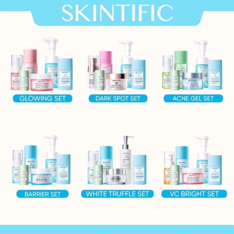 Skintific Skincare Paket 6pcs set ( Moisturizer + Sunscreen + Serum + Clay Mask )