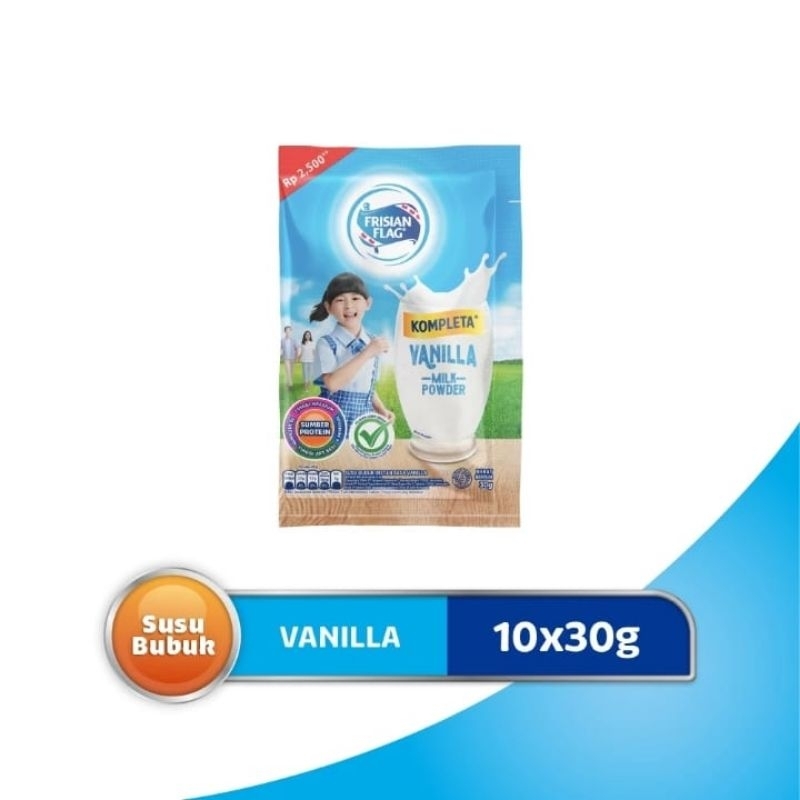 

Frisian Flag Susu Bubuk Kompleta Sachet Renceng Vanilla 30gr (1renceng isi 10 sachet) / Susu Bubuk / Susu Bubuk Vanilla / Susu Bubuk Plain / Susu Bubuk Rasa Vanilla