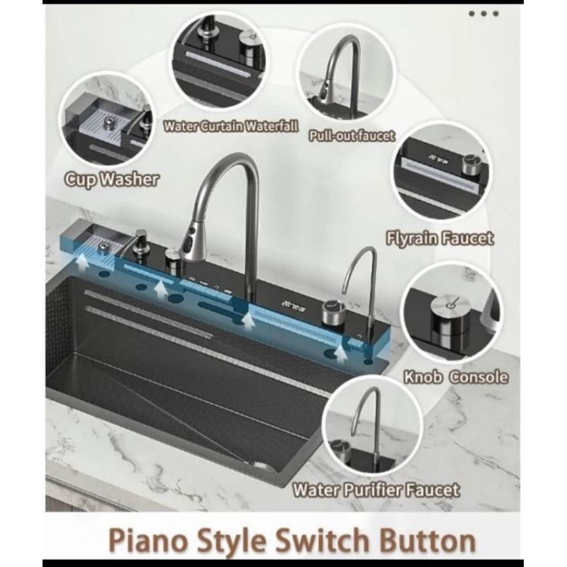 Kitchen Sink Luxury Piano 4 Buttons With LED Paket Komplit Modern Viral