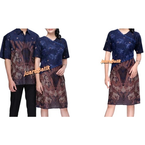COUPLE DRESS BROKAT BATIK BIRU COUPLE DRESS BATIK BIRU SERAGAM DRESS BATIK BIRU SARIMBIT DRESS BROKA
