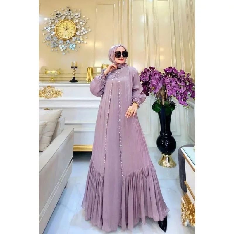 TERBARU Gamis Pesta Mewah Elegan Baju Gamis Santorini Shimer Silk Premium Baju Kondangan Jombo Dress Putih Muslim Fashion Wanita Lebaran Dress Amira Variasi Payet Mutiara