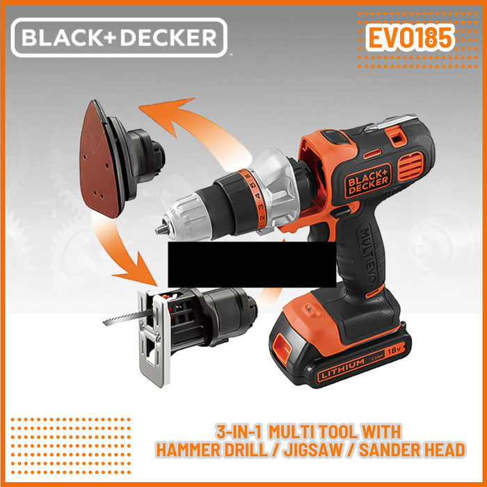BLACK DECKER EVO185 B1 Multi Evo 3 Heads EVO 185 Kit Bor Jigsaw