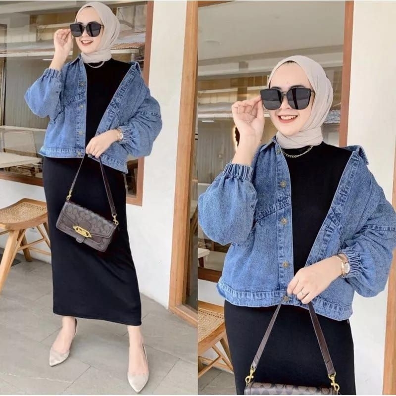 Jaket Jeans Wanita // Jaket Jeans Vintage // Jaket Jeans Oversize // Jaket Lengan Karet // Jaket Jea