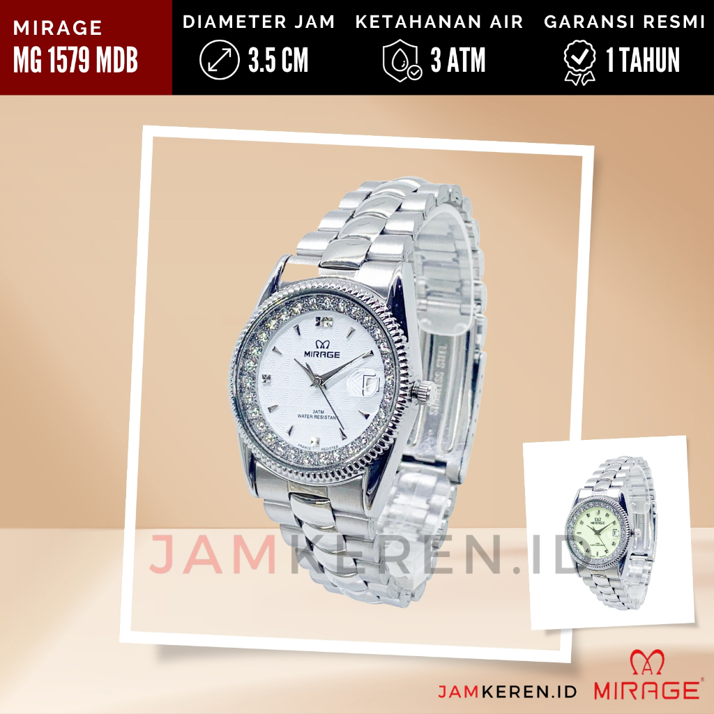 Jam Tangan Pria Mirage Permata RX 1579 M Stainless Steel Original Putih Silver