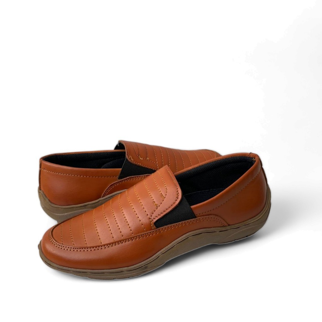 sepatu pansus kulit pria Pantofel Pria Wingtip Kulit Formal Kantor Kasual Kerja OXFORD TANPA TALI Br