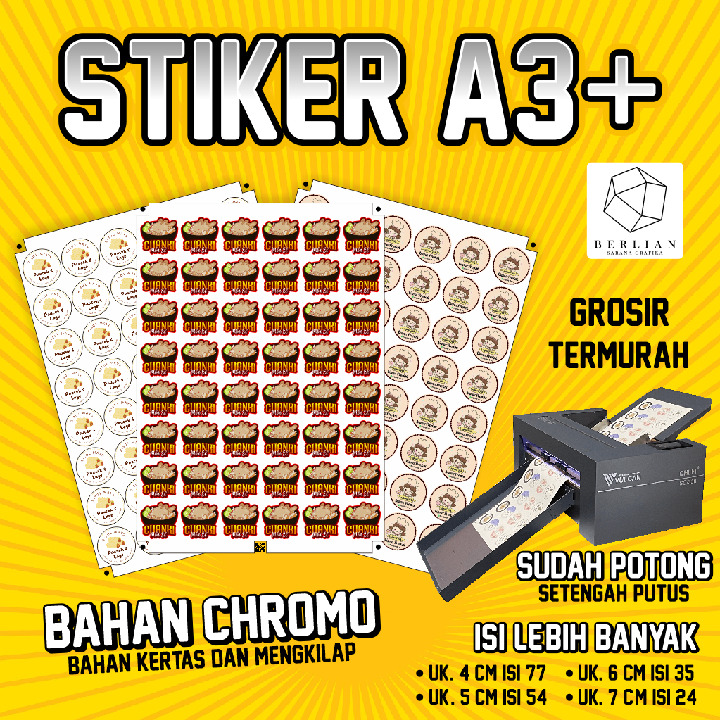 

Berlian Sarana Grafika Cetak Stiker Cromo A3+ | Cetak Stiker Murah | Cetak Label Kemasan A3+ Cutt | Cetak Stiker Logo Makanan Cromo Kemasan Botol Minuman Custom | Cetak Stiker Cromo Label Bulat Label Nama Label Makanan, Toples Kemasan Botol Minuman