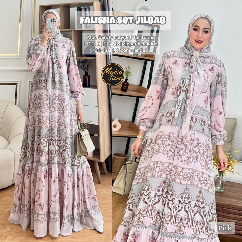 Falisha Set Hijab by Meisa store // 8.11 Gamis Ceruty motif Free Hijab / busui