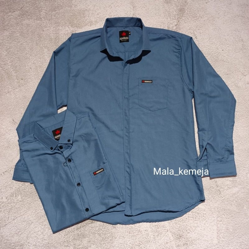 Kemeja gupy biru Denim Panjang Pendek steel blue