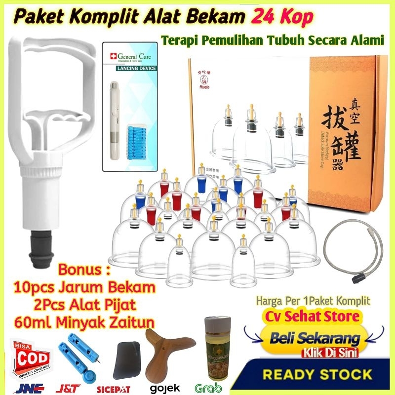 Alat Terapi Bekam Lengkap Kop Angin isi 24 Cup Tabung Komplit Dengan Pen Jarum Lancet Pena Vacuum Po