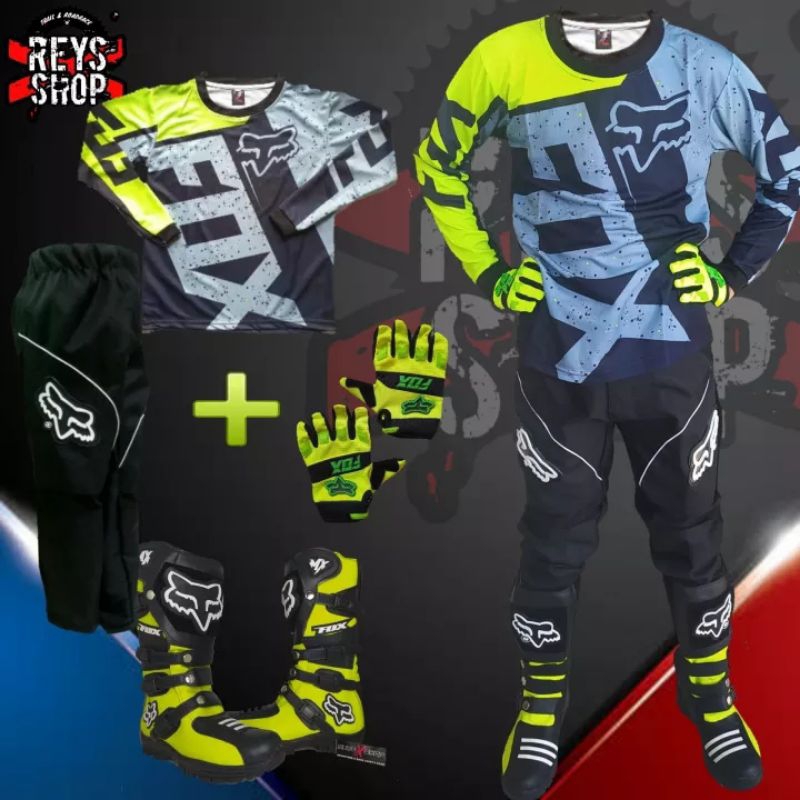 Setelan Trail Anak Lengkap Jersey Celana dan Sarung Tangan untuk Balap Motor Cross Ukuran Anak
