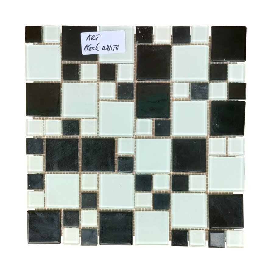 Glass Mosaic Dinding Dapur / Kitchen Set Art Black White Merk Briliant
